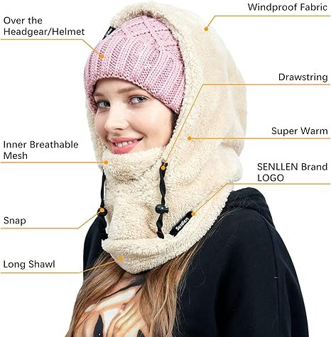 Senllen Balaclava Cold Weather Fleece Windproof Ski Mask Winter Breathable Thermal Face Mask Neck Warmer Scarf Helmet Hood - Image 2