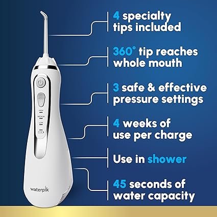 Waterpik Cordless Advanced 2.0 Water Flosser For Teeth, Gums, Braces, Dental Care With Travel Bag and 4 Tips, ADA Accepted, Rechargeable, Portable, and Waterproof, White WP-580, Packaging May Vary - Image 2
