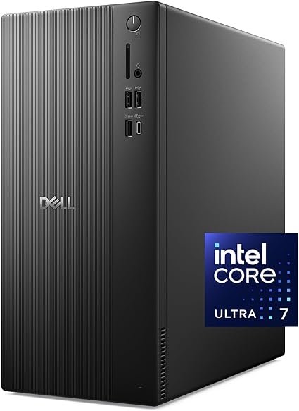 Dell Tower Desktop ECT1250 - Intel Core Ultra 7-265 Processor, Intel UHD Graphics, 32GB Memory, 1TB M.2 SSD, 3.0 SD Card Reader, Dell Wired Keyboard and Mouse, Windows 11 Home, Basic Onsite Service