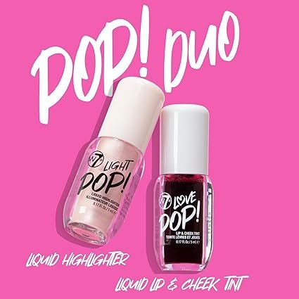 W7 Pop Duo Makeup Set - Love Pop Lip & Cheek Tint + Light Pop Liquid Highlighter - Buildable Colour, Juicy Tint & Glow - Image 2