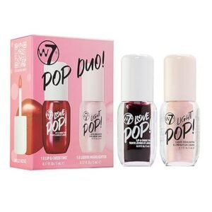 W7 Pop Duo Makeup Set - Love Pop Lip & Cheek Tint + Light Pop Liquid Highlighter - Buildable Colour, Juicy Tint & Glow