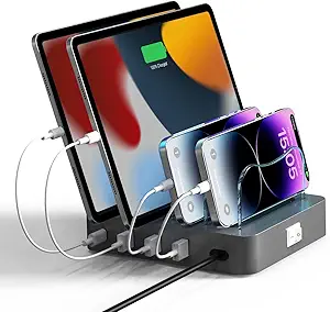 Charging Station for Multiple Devices - 4-Port 20W PD USB-C Charger for iPhone iPad Smartphones Tablets,Universal Compatibility, Detachable Baffle Design