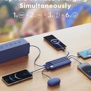 charmast Portable Charger with Built in Cables, Power Bank with Cords Wires, Slim 10000mAh Travel Battery Pack 6 Outputs 3 Inputs 3A Fast Charging for Samsung Google Pixel LG Moto iPhone iPad