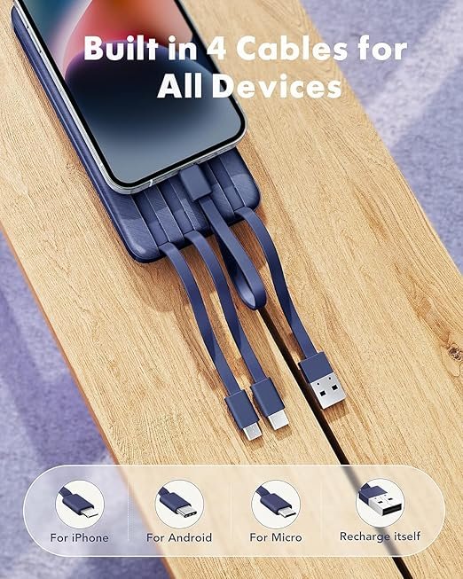 charmast Portable Charger with Built in Cables, Power Bank with Cords Wires, Slim 10000mAh Travel Battery Pack 6 Outputs 3 Inputs 3A Fast Charging for Samsung Google Pixel LG Moto iPhone iPad - Image 3